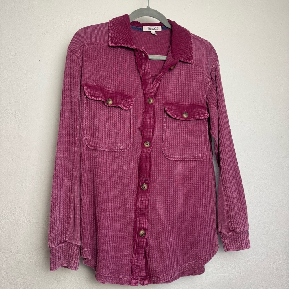 Briggs Mineral Wash Waffle Knit Button Down Long Sleeve Top